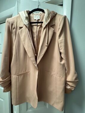 Cinq a Sept Khloe dusty pink sequin hoodie blazer size 16